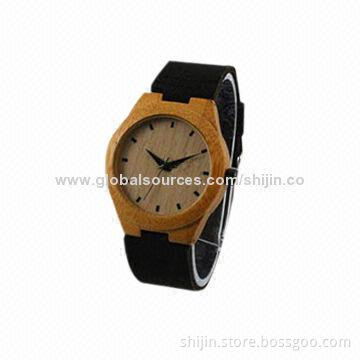 Fashion bamboo wooden watch with genuine leather band, eco-friendly